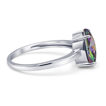 Solitaire Engagement Ring Oval Simulated Rainbow CZ 925 Sterling Silver